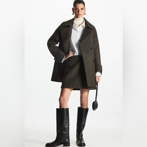 COS Herringbone Wool-blend Dark Brown Mini Skirt